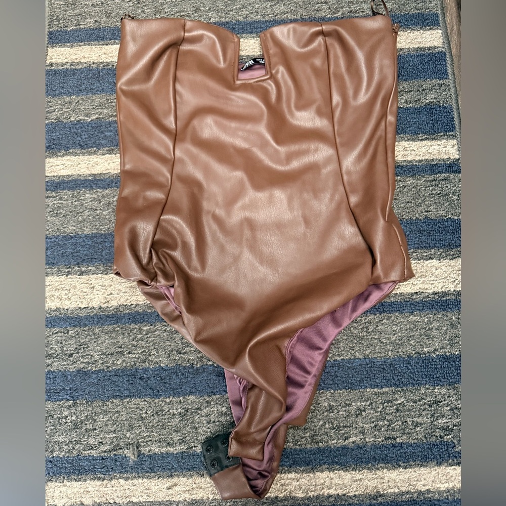 Brown Zara Faux Leather Bodysuit